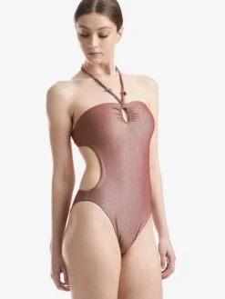Wolford Halter Badpakken Badpak Disco One Piece Dames Brons -Sunseeker Winkel 851ad4dc79021e23ab1cec575af4b2ee